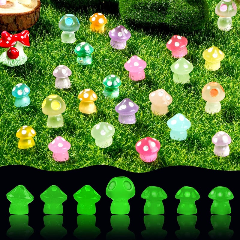 FEXIA 50pcs Mini Resin Mushrooms Little Mushroom Figures Tiny Figures Glow in The Dark for Aquariums Dollhouses Fairy Garden Mushroom Decor Landscape - Image 3